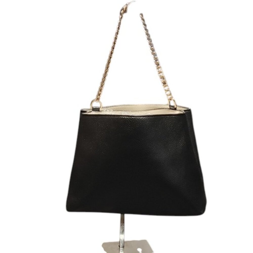 nanette lepore | Pebbled Black Shoulder Bag | Gold Chain | Vegan Leather